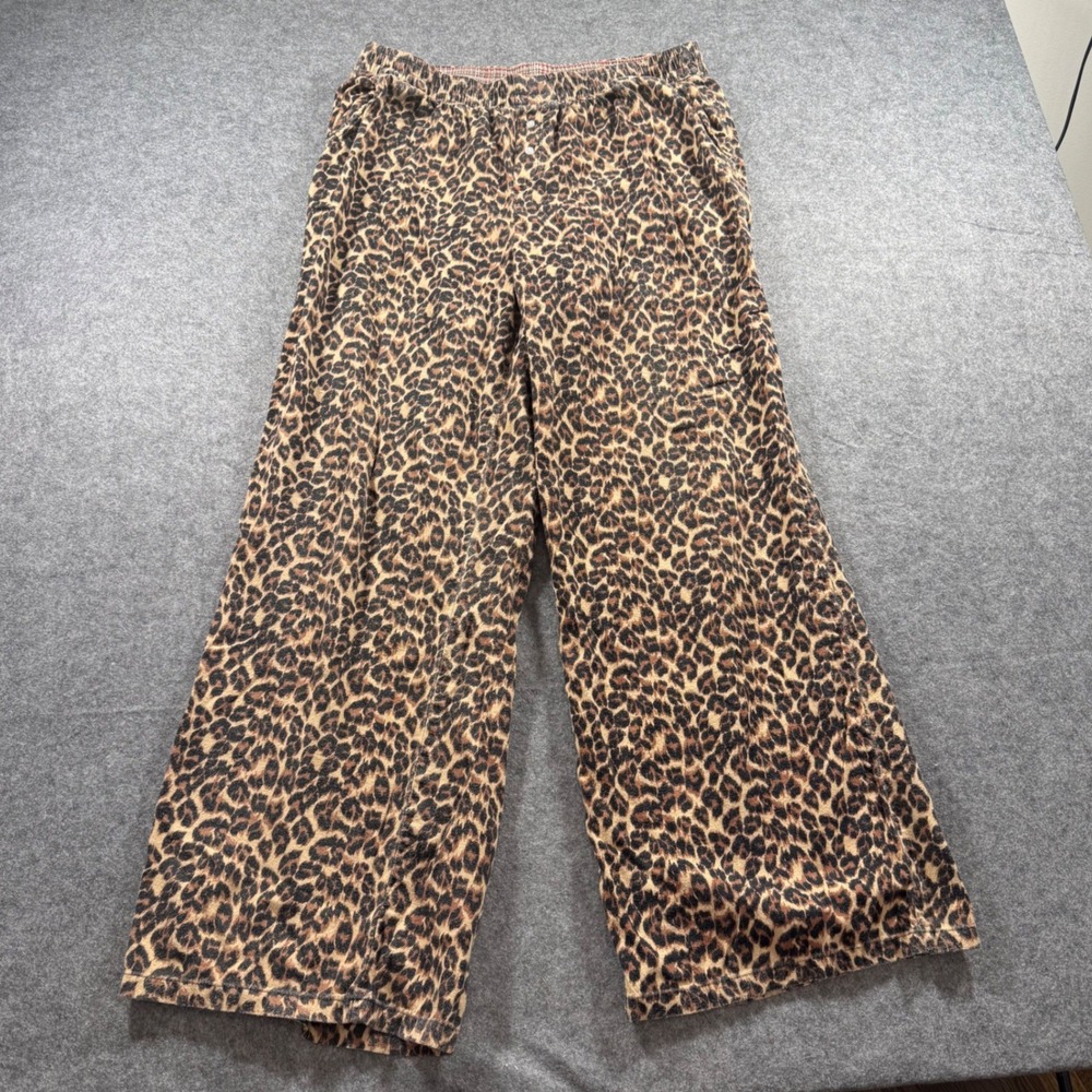 Aerie Pajama Pants Womens Medium Brown Leopard Excellent Wide Leg Lounge